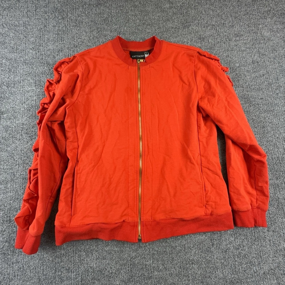 Antthony Jacket Womens Medium Orange Ruffle Sleeve Full Zip Bomber Casual